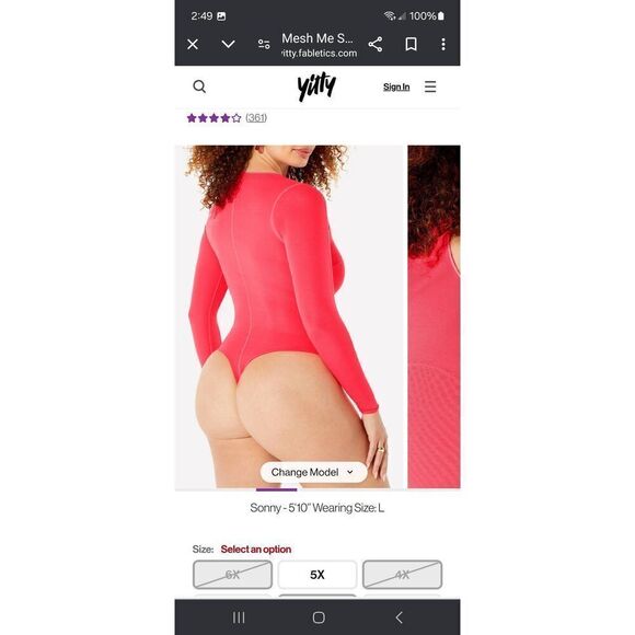 New XL Fabletics Yitty Neon Pus*y Pink Mesh Me Smoothing Sleeved Thong Bodysuit - Picture 3 of 10